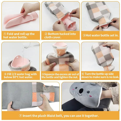 3 In 1 Hot Water Bottle with Waist Cover for Neck and Shoulder Back Hand Legs Waist Warm Stomach Abdominal Warming Bag